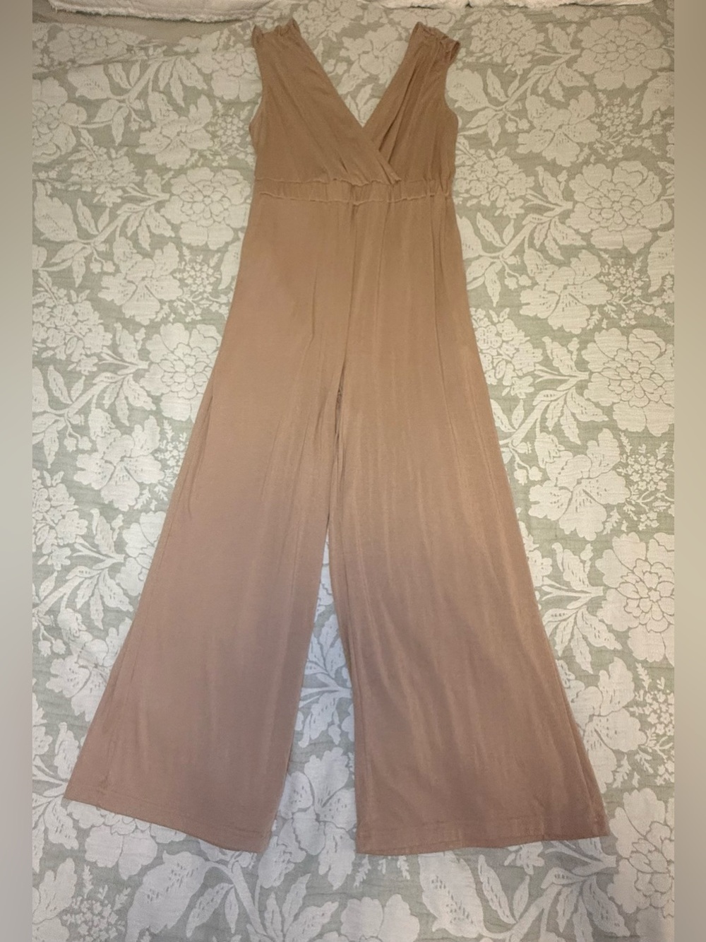 Sleeveless V-Neck Wide-Leg Jumpsuit - Taupe